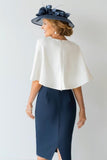 2 Piece Floral Navy Satin Bodycon Short Mother of the Bride Dress