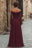 Cabernet V Neck A Line Lace Long Mother of the Bride Dress
