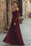 Cabernet V Neck A Line Lace Long Mother of the Bride Dress