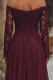 Cabernet V Neck A Line Lace Long Mother of the Bride Dress