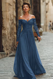 Cabernet A Line Off the Shoulder Long Mother of the Bride Dress with Lace