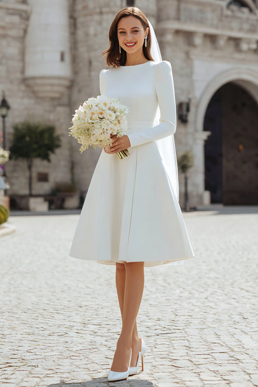 a line wedding dresses with sleeves uk Sheer Long Sleeve A-Line Wedding Dress EU32 / Off-White