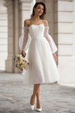 Ivory Polka Dot A-Line Off The Shoulder Bridal Shower Dress With Removable Sleeves