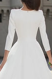 Ivory V-Neck A-Line Satin Engagement Dress With 3/4 Sleeves