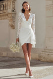 Lace Bodycon V-Neck Ivory Long Sleeve Bridal Shower Dress With Sash