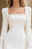 Ivory Long Sleeve Bodycon Square Neck Bridal Shower Dress With Lace