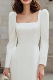 Ivory Long Sleeve Square Neck Sheath Engagement Dress
