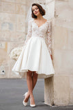 Ivory A-Line V-Neck Lace Engagement Dress With Long Sleeves