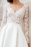 Ivory A-Line V-Neck Lace Engagement Dress With Long Sleeves