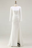 Ivory Ruched Long Sleeve Mermaid Engagement Dress With Slit