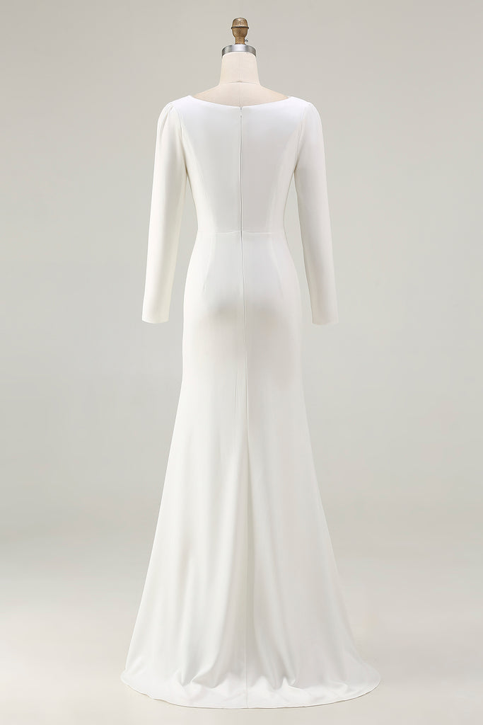 One Shoulder Ivory Ruched Engagement Dress with Slit