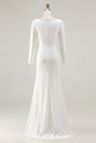 Ivory Ruched Long Sleeve Mermaid Engagement Dress With Slit