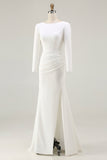Long Sleeve Ivory Ruched Mermaid Engagement Dress