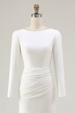 Long Sleeve Ivory Ruched Mermaid Engagement Dress