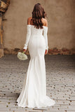 Mermaid Off The Shoulder Ivory Long Sleeve Wedding Dress With Slit