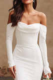 Mermaid Off The Shoulder Ivory Long Sleeve Wedding Dress With Slit