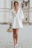 Ivory V-Neck A-Line Bridal Shower Dress With Lace