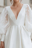 Ivory V-Neck A-Line Bridal Shower Dress With Lace