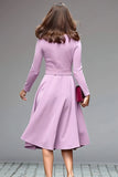 Lilac A-Line Long Sleeve Work Dress With Belt