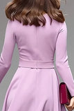 Lilac A-Line Long Sleeve Work Dress With Belt