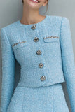 Light Blue Tweed 2-Piece Mini Work Dress