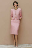 Pink 2-piece Tweed Pencil Midi Work Dress