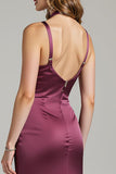 Burgundy Mermaid Satin Maxi Evening Dress With Slit