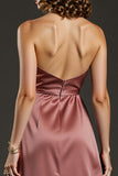 Cabernet Satin Halter Maxi Evening Dress with Slit