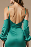 Peacock Green Cold Shoulder Sheath Maxi Evening Dress