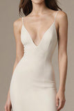 Ivory Spaghetti Straps Satin Mermaid Long Evening Dress