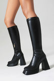Black Platform Chunky High Heel Knee High Boots