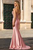 Blush Mermaid Strapless Corset Appliqued Prom Dress