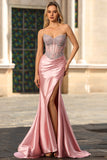 Blush Mermaid Strapless Corset Appliqued Prom Dress