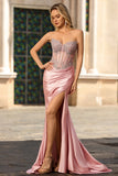 Blush Mermaid Strapless Corset Appliqued Prom Dress