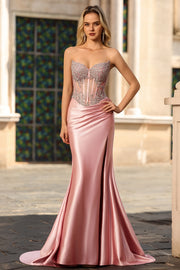 Blush Mermaid Strapless Corset Appliqued Prom Dress