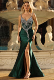Sparkly Dark Green Corset Mermaid Beaded Prom Dress