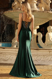 Sparkly Dark Green Corset Mermaid Beaded Prom Dress