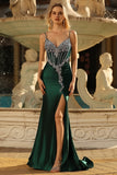 Sparkly Dark Green Corset Mermaid Beaded Prom Dress