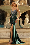 Sparkly Dark Green Corset Mermaid Beaded Prom Dress