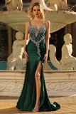 Sparkly Dark Green Corset Mermaid Beaded Prom Dress