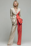 Khaki 2-Piece Peak Lapel One Button Colorblock Women Suits