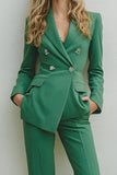 Green Double Breasted 2-Piece Women Suits