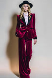 Velvet Burgundy 2 Piece Single Breasted Peak Lapel Prom Suits