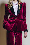 Velvet Burgundy 2 Piece Single Breasted Peak Lapel Prom Suits