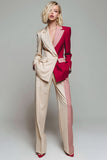 Light Khaki Red ColorBlock 2-Piece Notched Lapel Women Suits