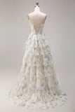 Tiered Pink Red Floral Corset Beaded Prom Dress