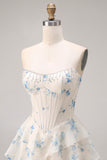 Tiered Pink Red Floral Corset Beaded Prom Dress