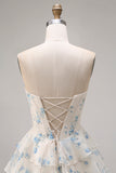 Tiered Pink Red Floral Corset Beaded Prom Dress
