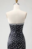 Black White Dot Corset Strapless Prom Dress with Ruffles