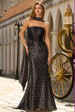 Black White Dot Mermaid Strapless Long Prom Dress With Ribbon
